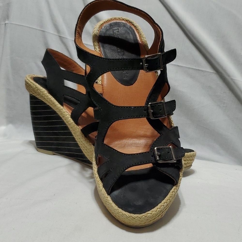L'Amour Des Pieds ignacis black leather strappy wedge espadrille sandals